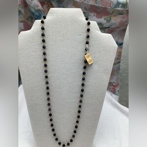Vintage D’Orlan Black Glass and Gold Beaded Necklace